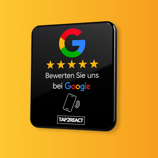 TAP2REACT-Card – für mehr positive Google Bewertungen – Black Edition mit Kleberückseite