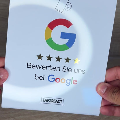 TAP2REACT-Aufsteller  – für mehr positive Google Bewertungen – White Edition
