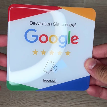 TAP2REACT-Card – für mehr positive Google Bewertungen – White Edition mit Kleberückseite